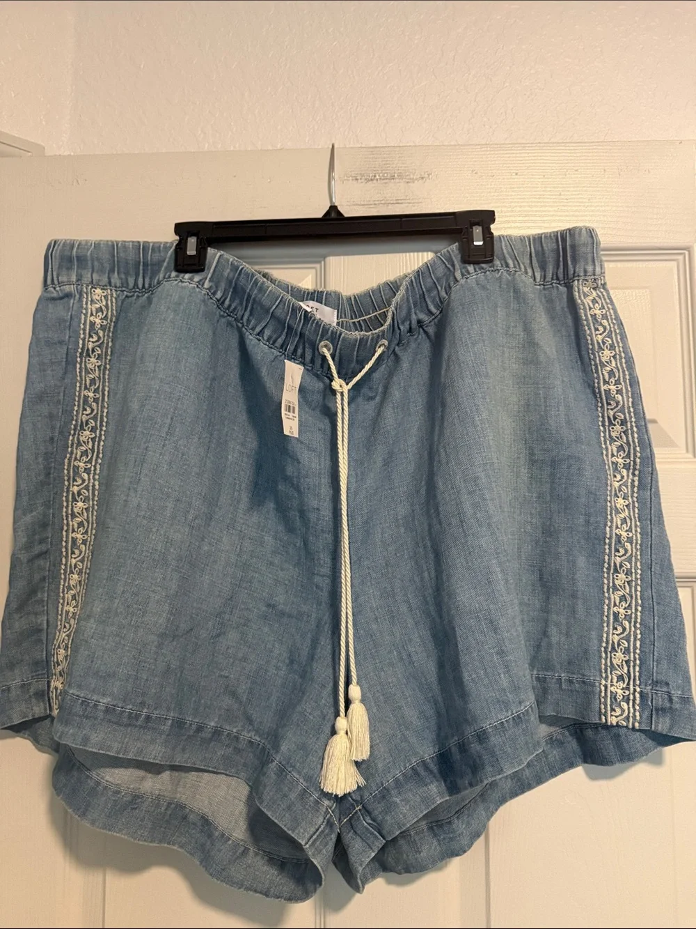 (Sold) LOFT Light Blue Embroidered Drawstring High-Waist Shorts